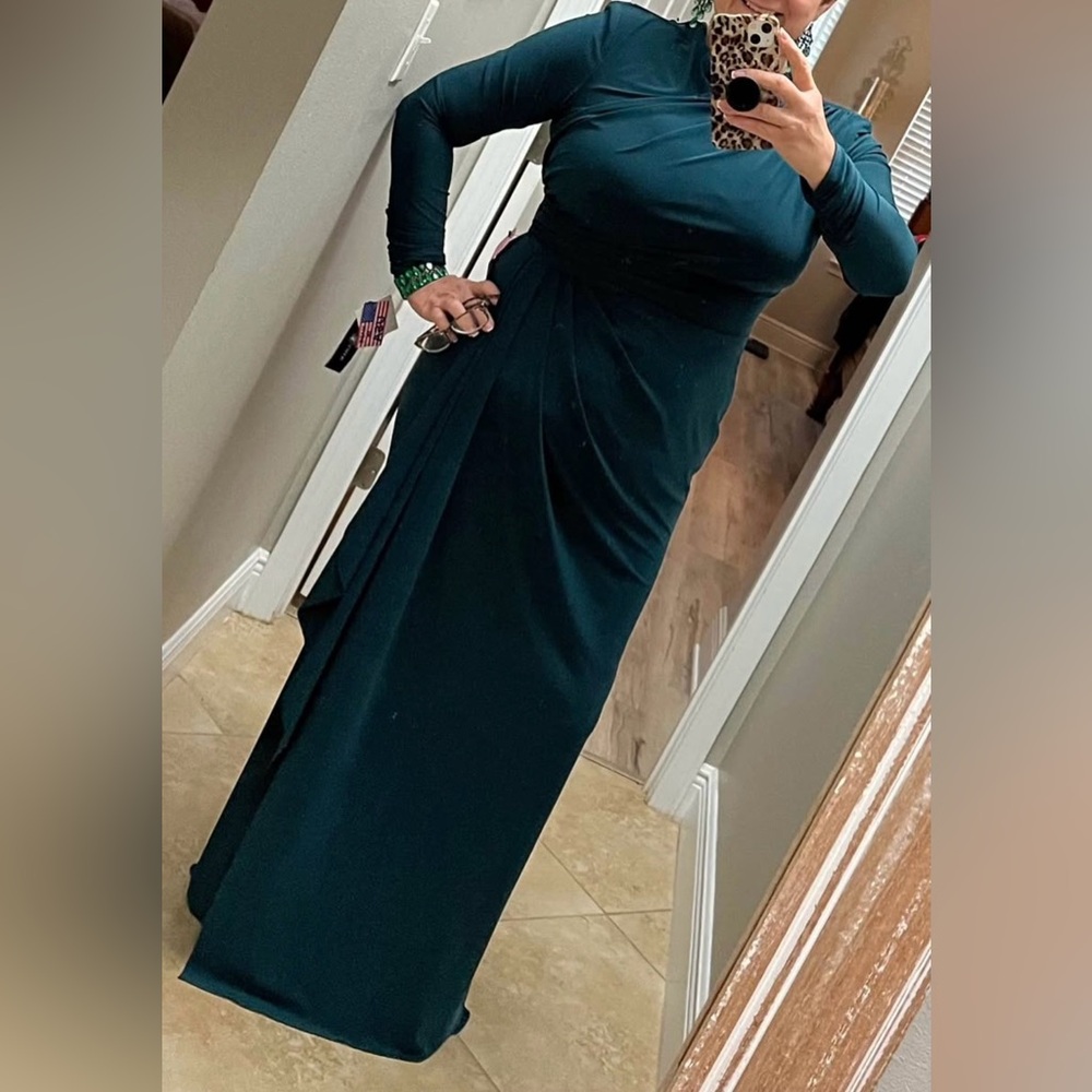 Elegant Teal Long Sleeve Ruffle Dress